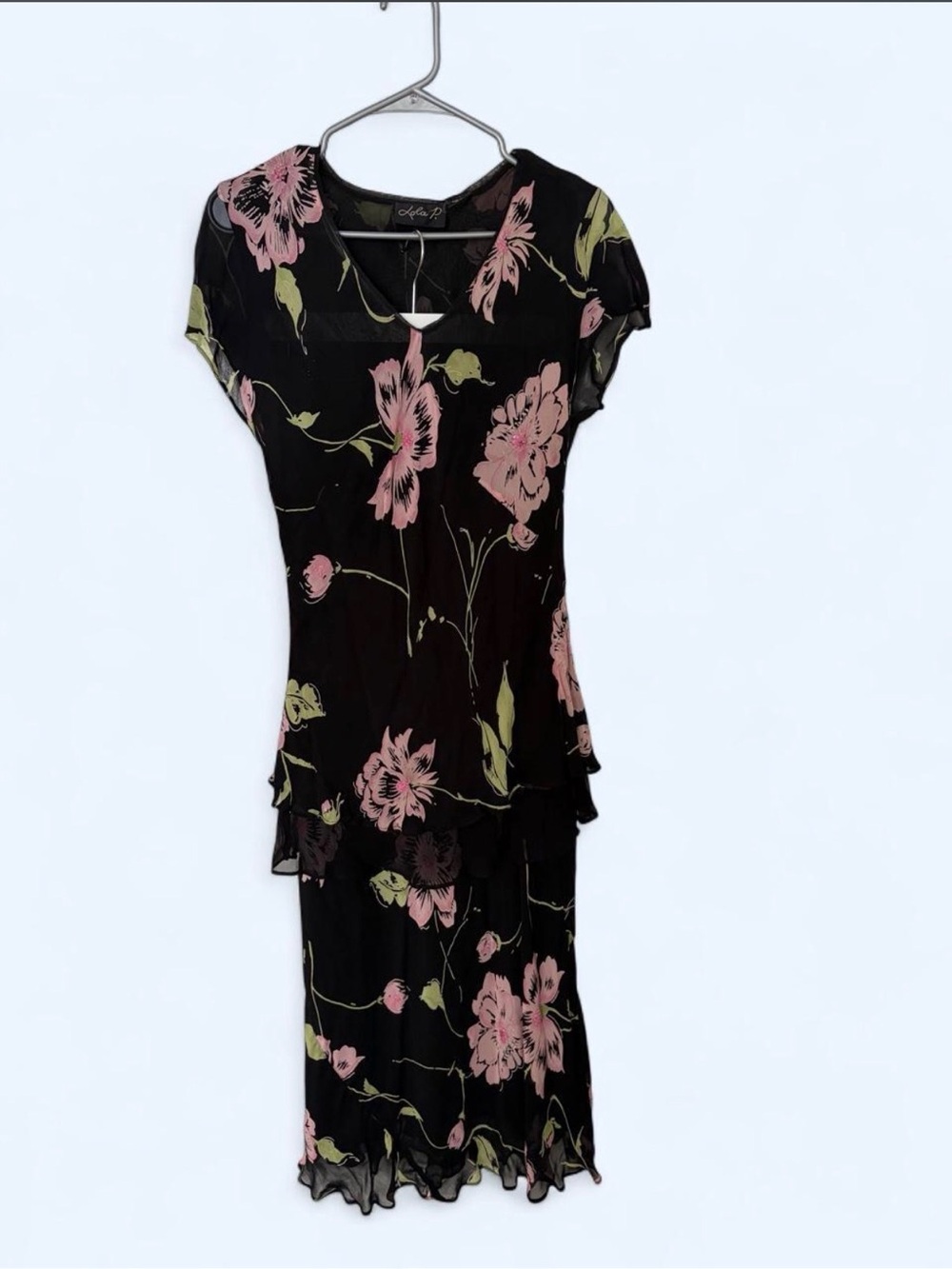 lola Black Dress with Pink Floral Print